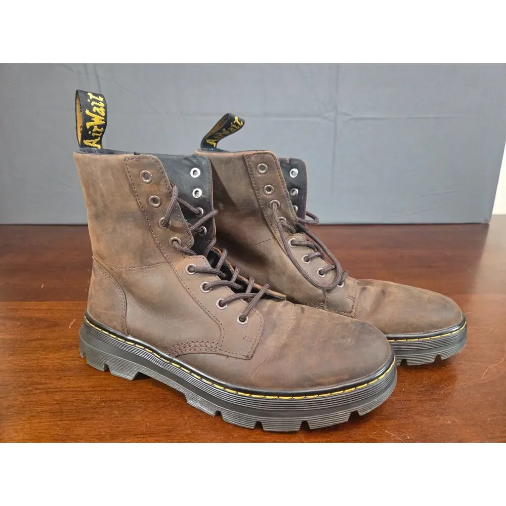 Dr Martens Combs Leather Boots Mens Size 9 Womens 10 Tan Brown Lace Up Ankle